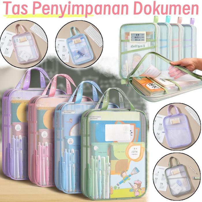 TERLARIS Tas Penyimpanan Dokumen Tas Dokumen Transparan 3 Lapis/ File Holder Lucu/ Tas Folder