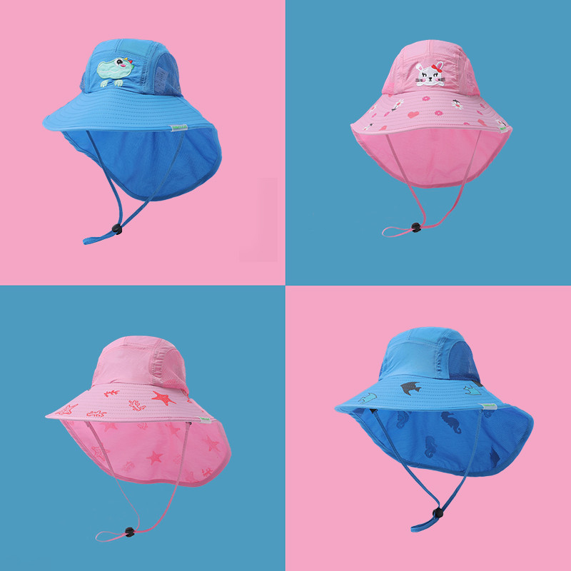 3-8Y Children's Sun Protection Hat Baby Sun Hat Boys Large Brim Sun Hat Girls Fisherman Hat UV