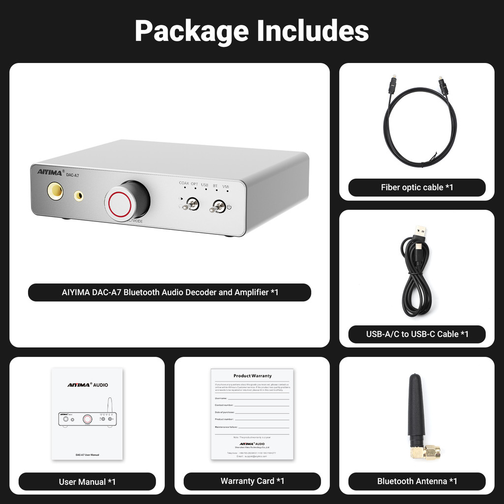 AIYIMA DAC-A7 Mini Stereo Audio USB Decoder Headphone Amplifier Bluetooth 5.4 ES9038Q2M for