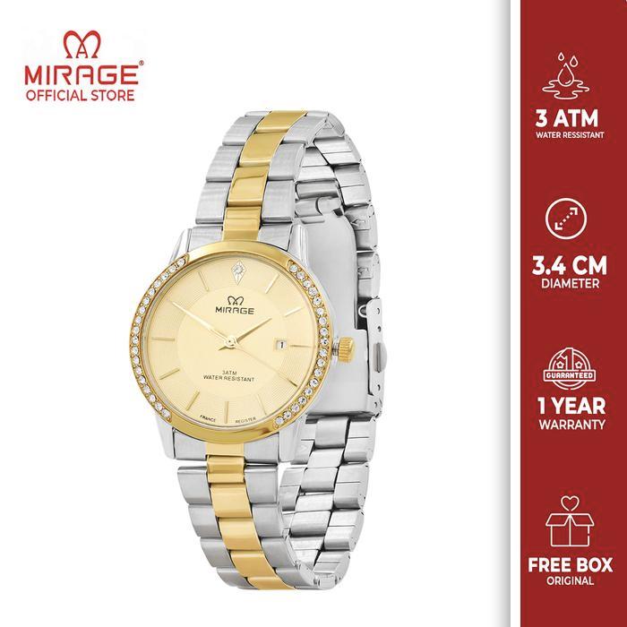 TERBARU Mirage Watch - Jam Tangan Mirage Wanita Analog Permata Mewah Kasual Anti Karat Silver Gold