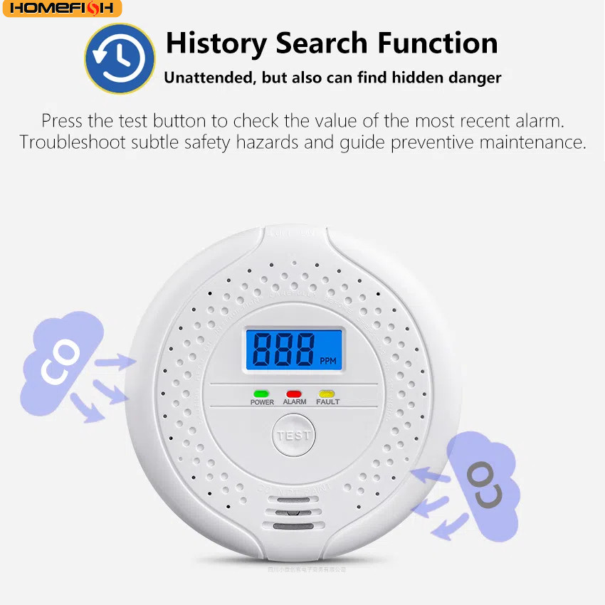 Independent CO Alarm Sensor Carbon Monoxide Alarm Detector High Sensitive Warning Review LCD Display