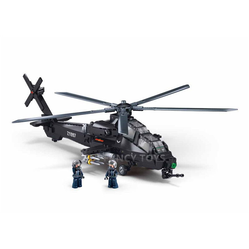 Sluban 419PCS Military Gunship Helicopter Low Altitude Hegemon Model Building Blocks Educational