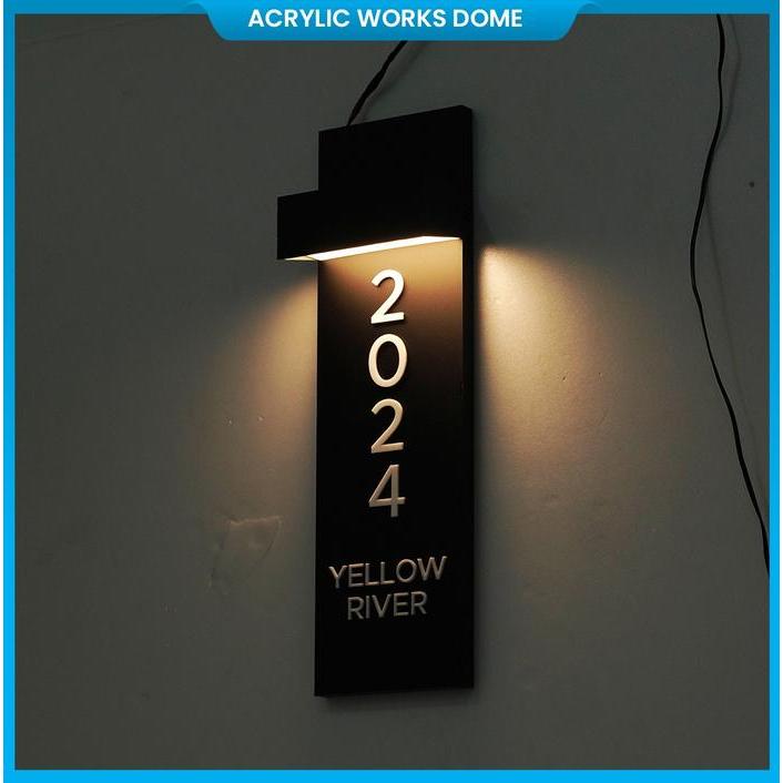 Sedia Nomor Rumah LED Akrilik Papan Alamat Rumah Lampu Aesthetic Model Pilar