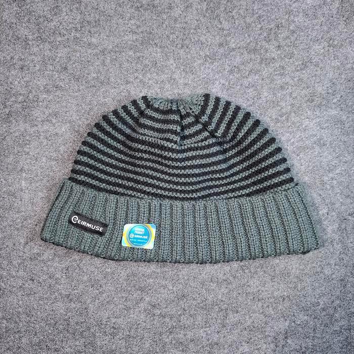 READY Eirmuse Shora topi kupluk pria tipe short beanie kupluk pendek lipat bergaris kekinian dan