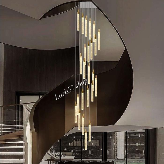 LAMPU GANTUNG VOID TANGGA KRISTAL LED 3 CAHAYA