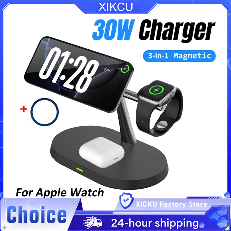 3 In 1 30W Magnetic Wireless Charger Stand Macsafe For iPhone 17 16 15 14 Pro Max Airpods Apple