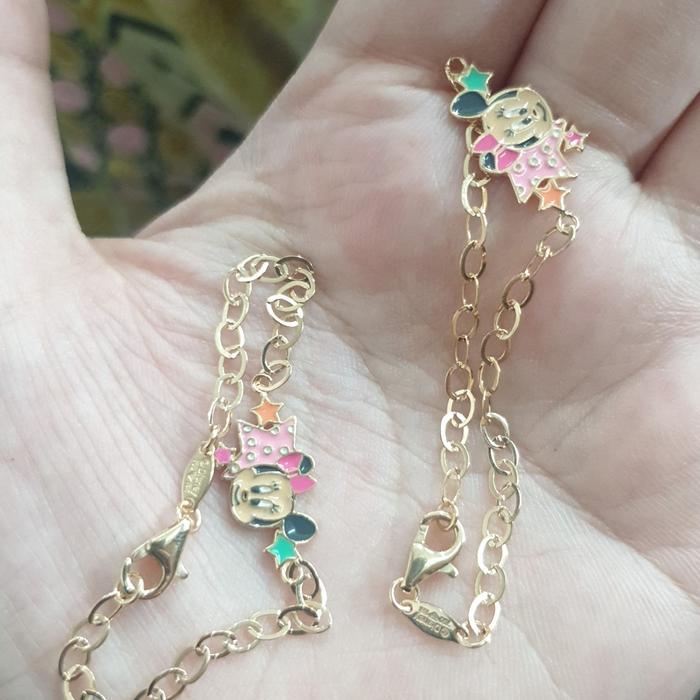 READY Gelang anak 14 cm mickey minnie mouse disney emas asli 700 70% 16k ubs