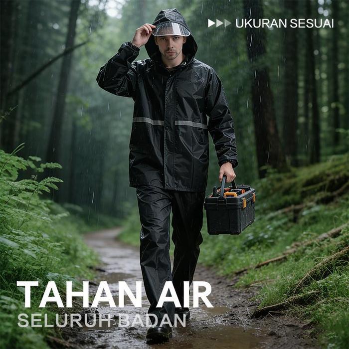 READY Jas hujan Jas hujan seluruh badan terpisah, jas hujan bersepeda kain Oxford tebal dan tahan