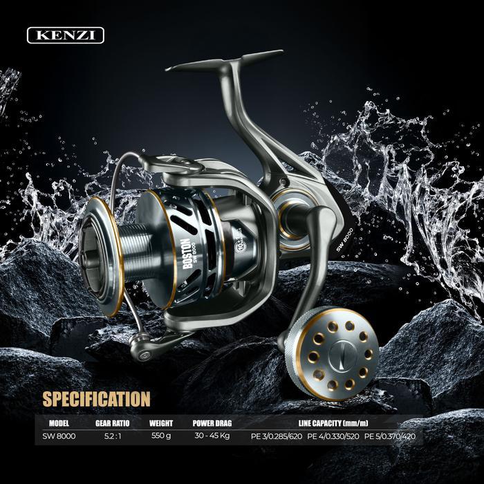 REEL KENZI BOSTON SW 8000 Full Metal Saltwater 10+1 bearings Power Drag 30Kg Spinning Premium Free