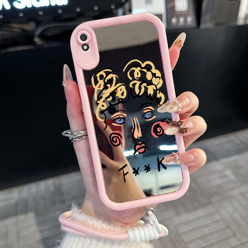 Casing Hp untuk Xiaomi Redmi 9A 9I Case Casing potret pola Silikon Softcase Kasing HP tali gantung C