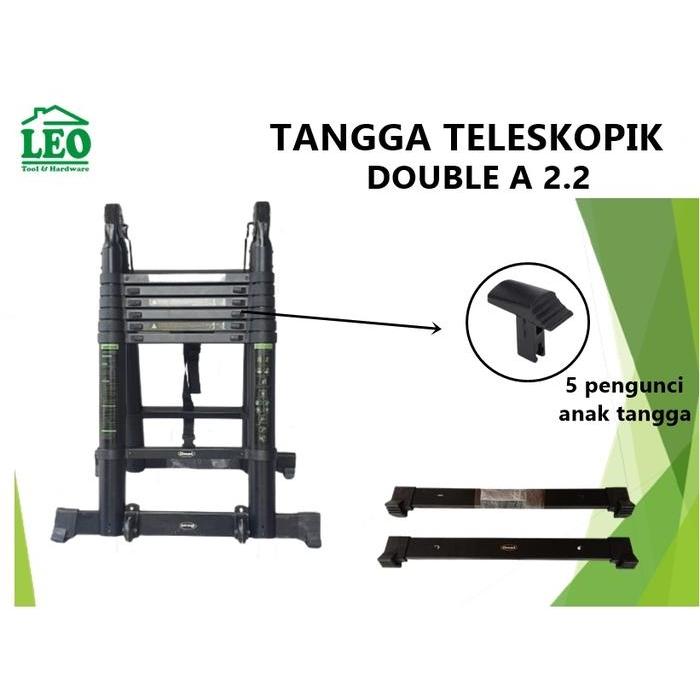 Tangga Double A Teleskopik Telescopic 2,2 X 2,2 4,4 M Ladder Aluminium Black Onat Pasti Diskon