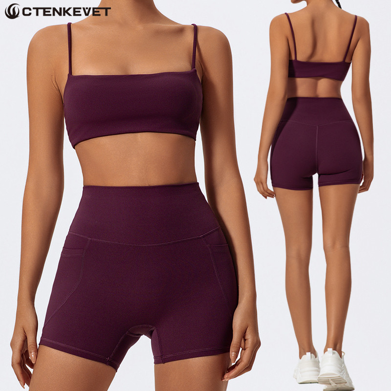 Ctenkevet Women Two Piece Gym Workout Set Female Bra Yoga Sets 2Ps Shorts Fitness Wear Women