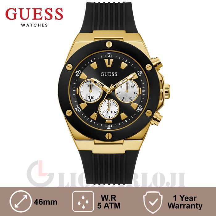 TERMURAH GUESS GW0057G1 POSEIDON Jam Tangan Pria Analog BLack Gold READY STOCK