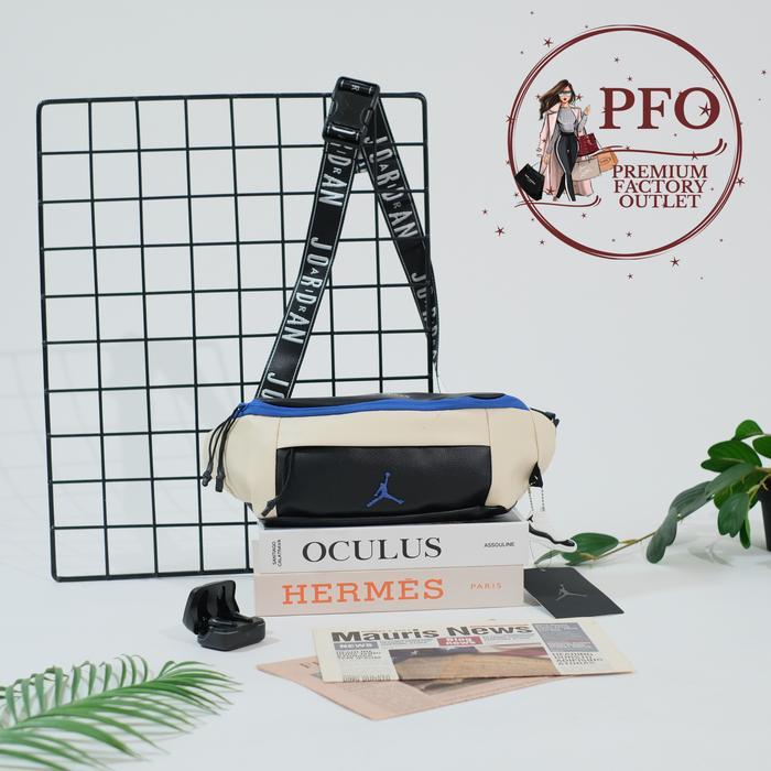 Waist Bag Pria Ready Stock Tas Air Jordan Belt Bag - Waistbag Logo Leather Blue Chalk