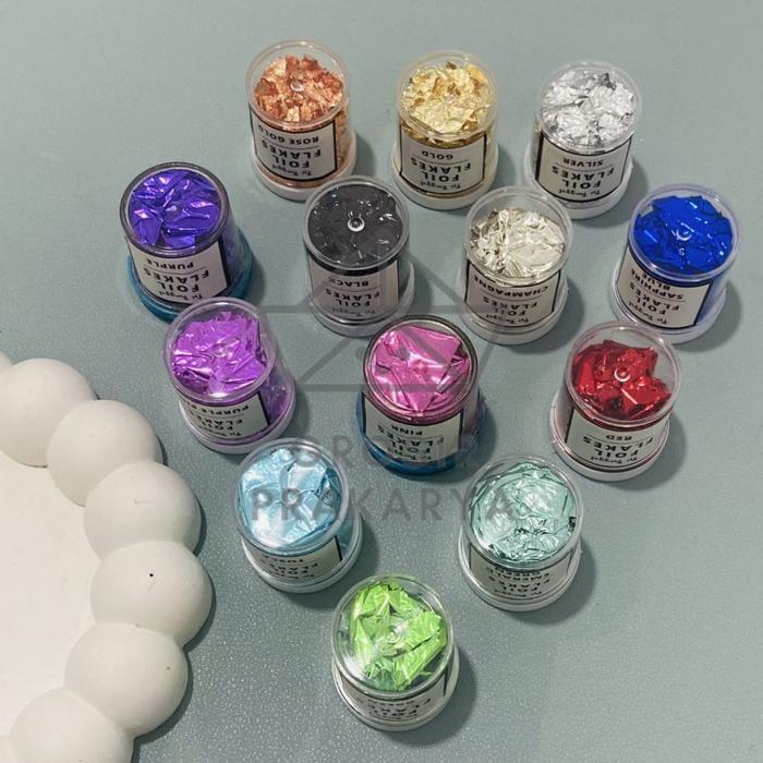 Foil Flakes PAKET 9 Warna 20ml Metalik Dekorasi Nail Art DIY Resin Kertas Kilau Aluminium Berwarna