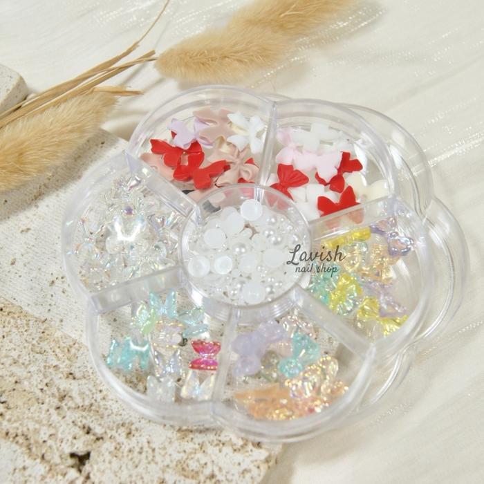 Accessories Charm Mix Bear - Aksesoris Nail Art Set Murah - Aksesoris pita beruang mutiara putih