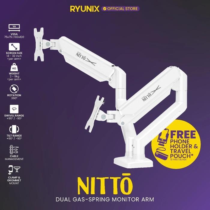 Sades Ryunix Monitor Ergonomic Arm Itto & Monitor Arm Dual Nitto for PC Monitor Bracket