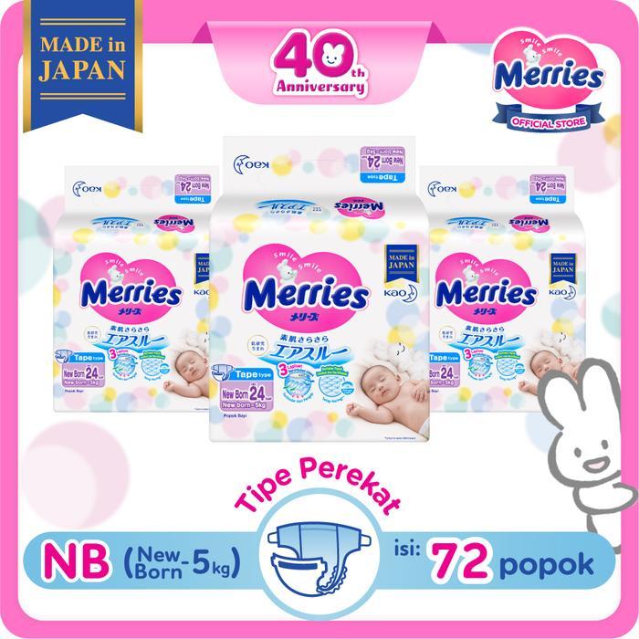 MERRIES PREMIUM NB24 TRIPLEPACK - POPOK BAYI PEREKAT (NEW BORN-5)KG