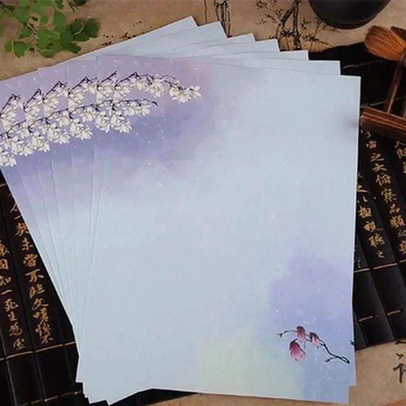 8pcs/set Letter Papers Traditional Chinese Style Flowers Pattern Letter Paper Stationery Letter Pad