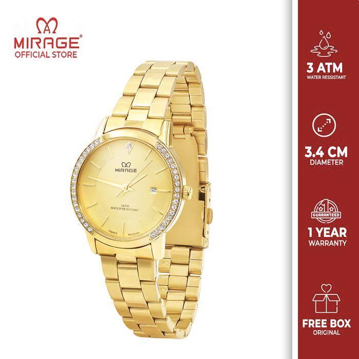TERBARU Mirage Watch - Jam Tangan Mirage Wanita Emas 8805 L Permata Analog Stainless Gold Anti Karat