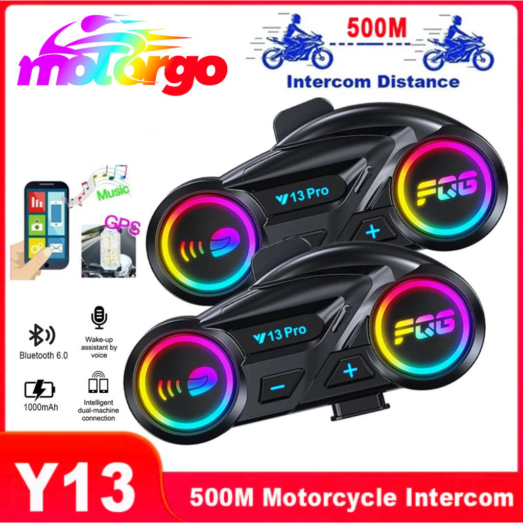500M Intercom Helmet Headset Dual Bluetooth 6.0 Chip Waterproof RGB Lighting Effect Supports