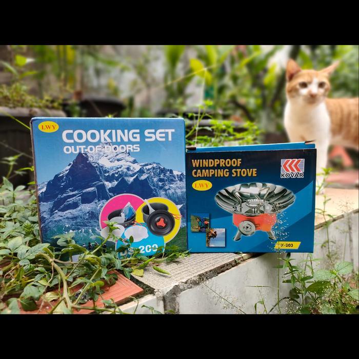 nesting cookingset paket alat masak camping ds200 dan kompor bunga lwy