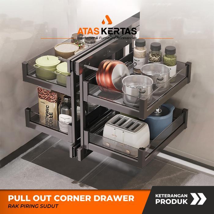 pull out corner basket cabinet kitchen set - Rak tarik sudut dapur Aluminium Kayu