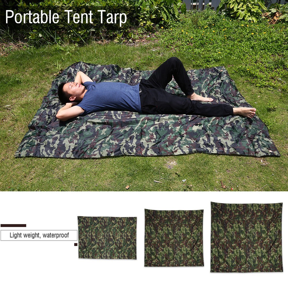 Camouflage Outdoor Tent Tarp Nylon Fabric Portable Lightweight Rainproof Mat RainTent Tarp Shelter