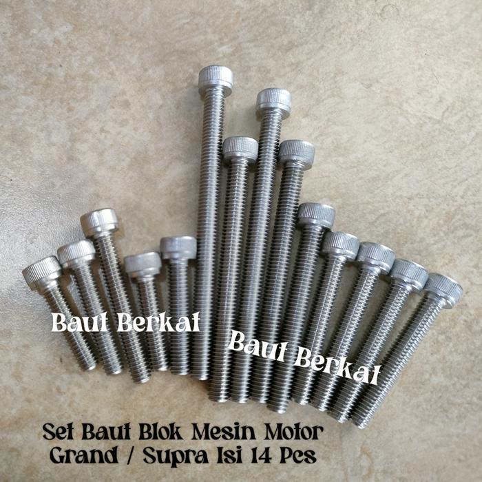 SET BAUT L STAINLESS BLOK MESIN GRAND / SUPRA BAUT BLOK MESIN SUPRA