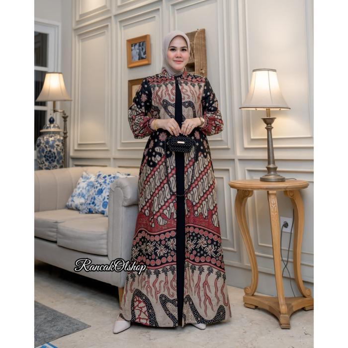 Baju Gamis Batik Pesta Kombinasi Jetblack Dres Batik Kondangan Gamis Seragaman Pesta