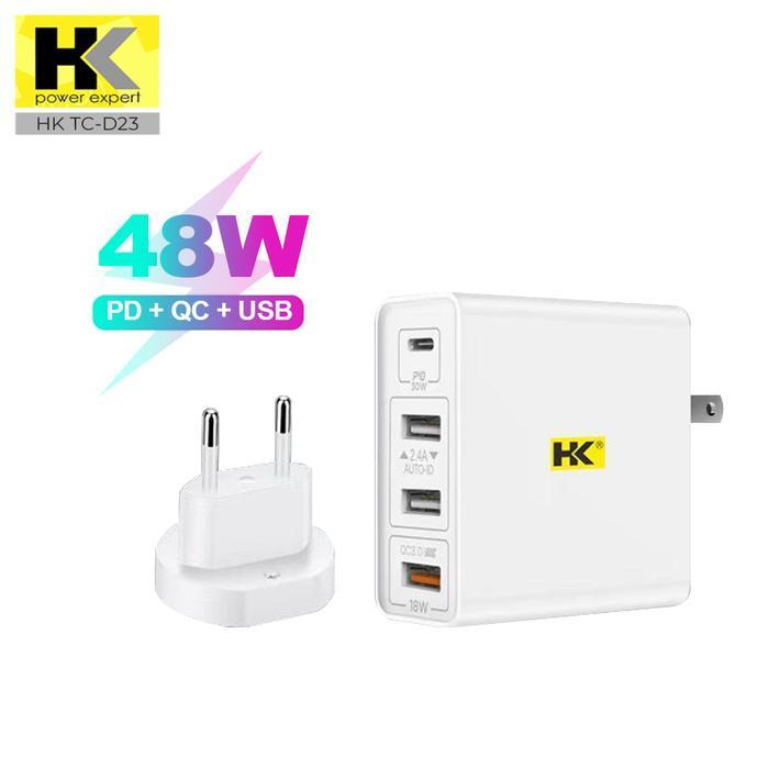 HK D23 Kepala Charger Fast Charging 48W VOOC QC3.0 Charger PD + USB C to C