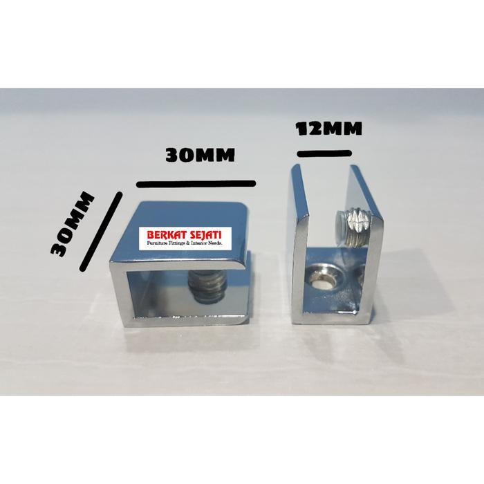Ambalan Jepit Kaca KOTAK Stainless Penyangga Ambalan Kaca 5 - 12 mm S .