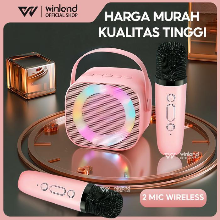 Winland Speaker Bluetooth Karaoke 2 Mic 1 Set Portable Mini Speaker Bluetooth Bass Wireless Jam