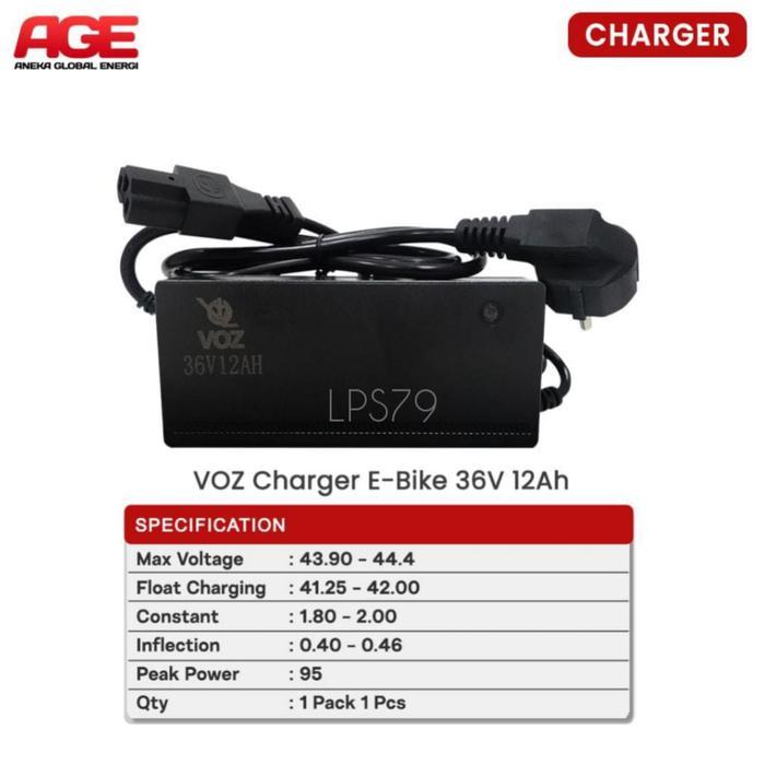 VOZ Charger Baterai E-BIKE 36V 12Ah 12 Ah Motor Sepeda Listrik