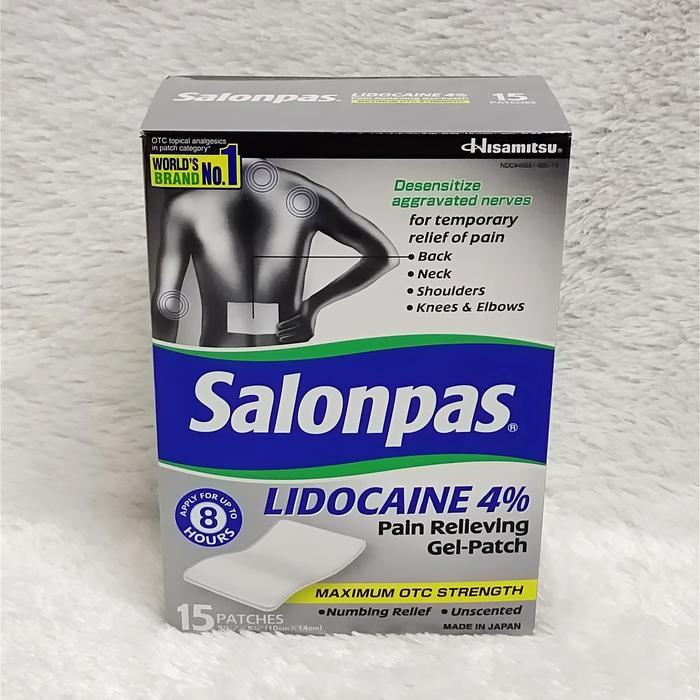 Salonpas Lidocaine 4% Gel-Patch untuk Relief Sakit Punggung Leher Bahu Lutut & Siku Efektif 15