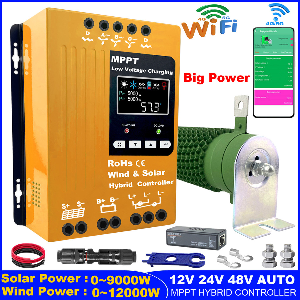 12V 24V 48V 6000W Wifi Wind Solar Hybrid Charge Controller, MPPT Charge for Solar Panel Wind Turbine