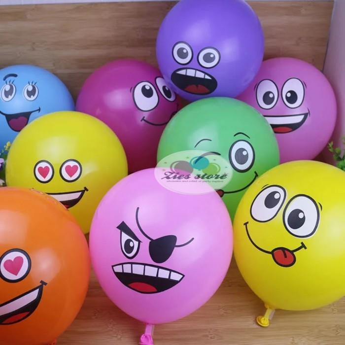 Isi 100 Balon Latex Emoticon Mix / Balon Emoji Warna Warni 12 Inch