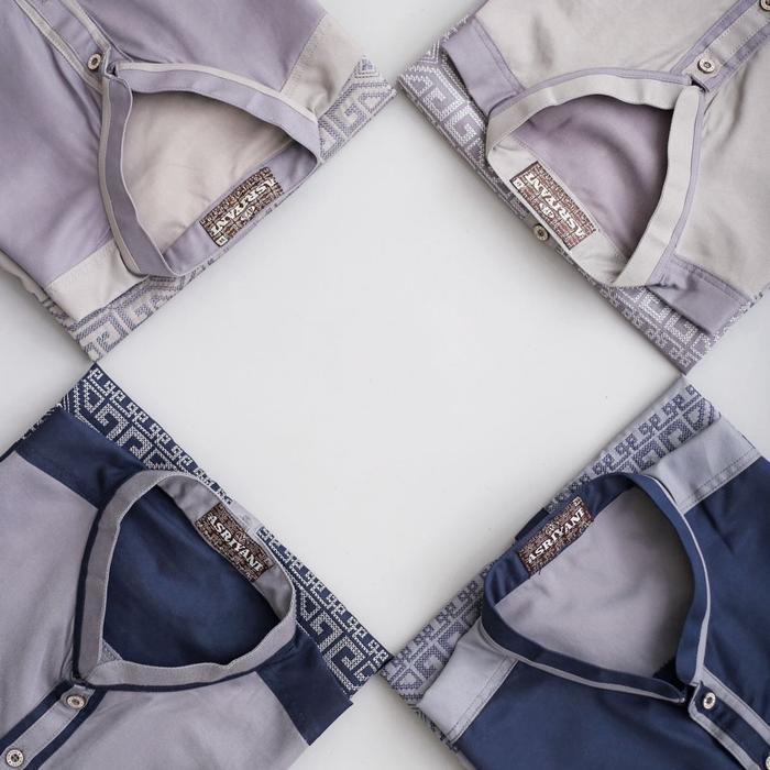 BAJU KOKO RAFIQ LENGAN PENDEK ASRIYANI PRIA KOMBINASI BORDIR FULL BAWAH ELEGANT KATUN TOYOBO ATASAN