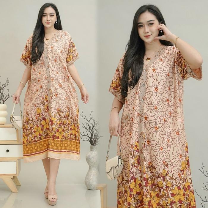 DASTER KIMONO DRESS PENDEK WANITA KANCING DEPAN BUSUI BUMIL BAHAN RAYON