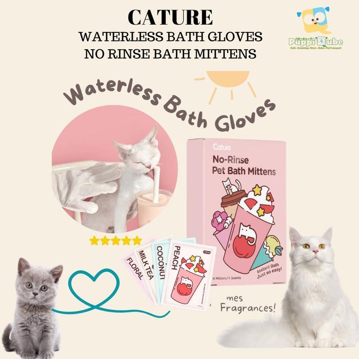 Cature Spa Gloves - No Rinse Bath Mittens for Dog & Cat