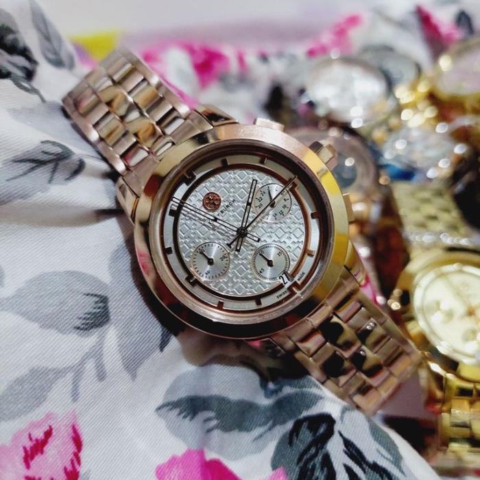 (Jual-1225) Jam Tangan Wanita Tory Burch Original TB1033 All Steel Rosegold