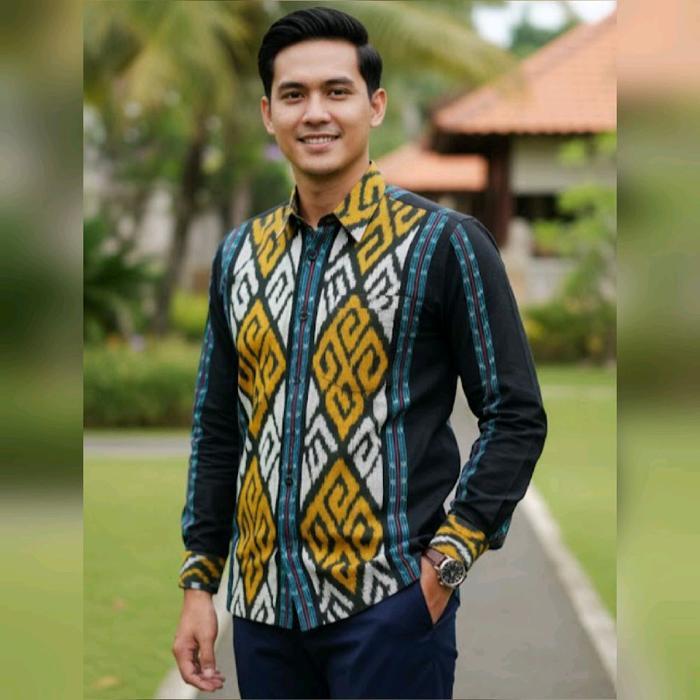 Kemeja Tenun Pria Lengan Panjang Bahan Tenun Blanket Premium - Kemeja Pria Modern Tenun Ethnic