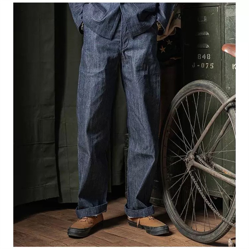 Rugged Bronson 1945 USN Dungaree Trousers Mens Selvedge Denim Deck Pants Loose Fit