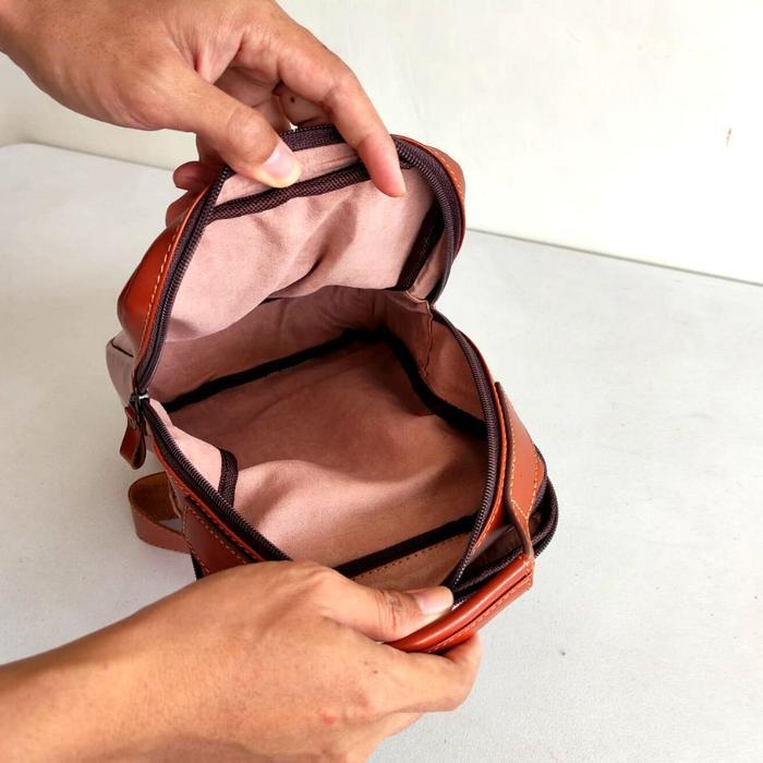 New Tas Pria Selempang Waistbag Kulit Sapi Asli Motif Crocodile Premium