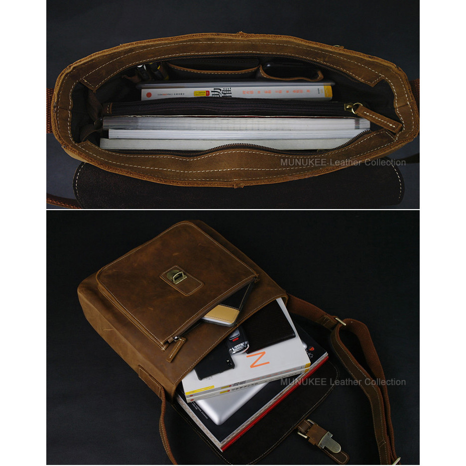 Vintage Men's Crazy Horse Leather Messenger Bag Genuine Leather Shoulder Bag Crossbody Bag Sling