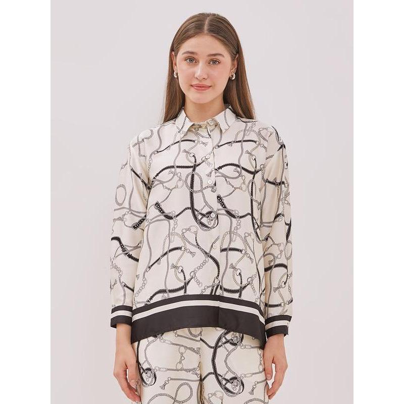 Best Seller Minimal - Chaineste - Chain Print Satin Shirt - Beige Original