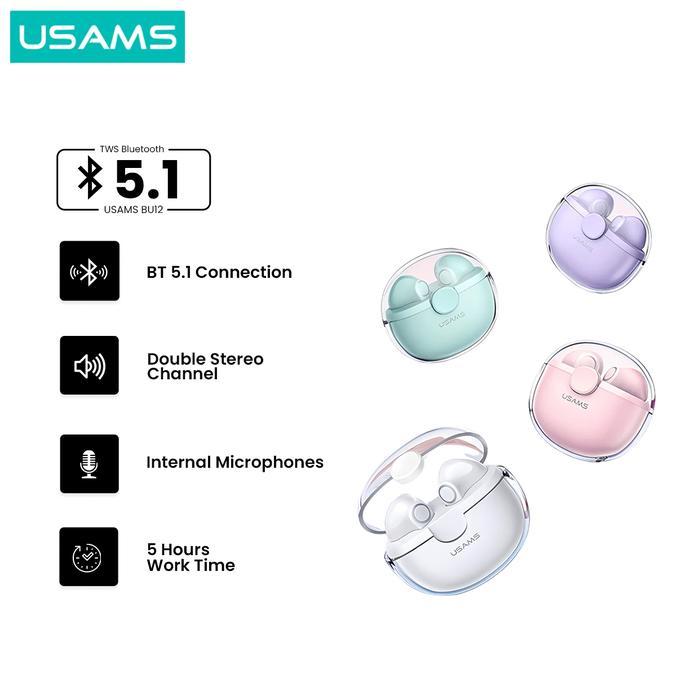 TEREMURAHTERLARIS READY SILAHKAN DIORDER USAMS BU12 TWS TRANSPARENT UNIQUE MACARON EARPHONE