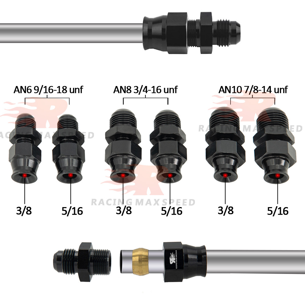 Diskon AN6 AN8 AN10 Male Flare to 5/16" 3/8" Fuel Hardline Tube Fitting Adapter Connector Alloy Blac