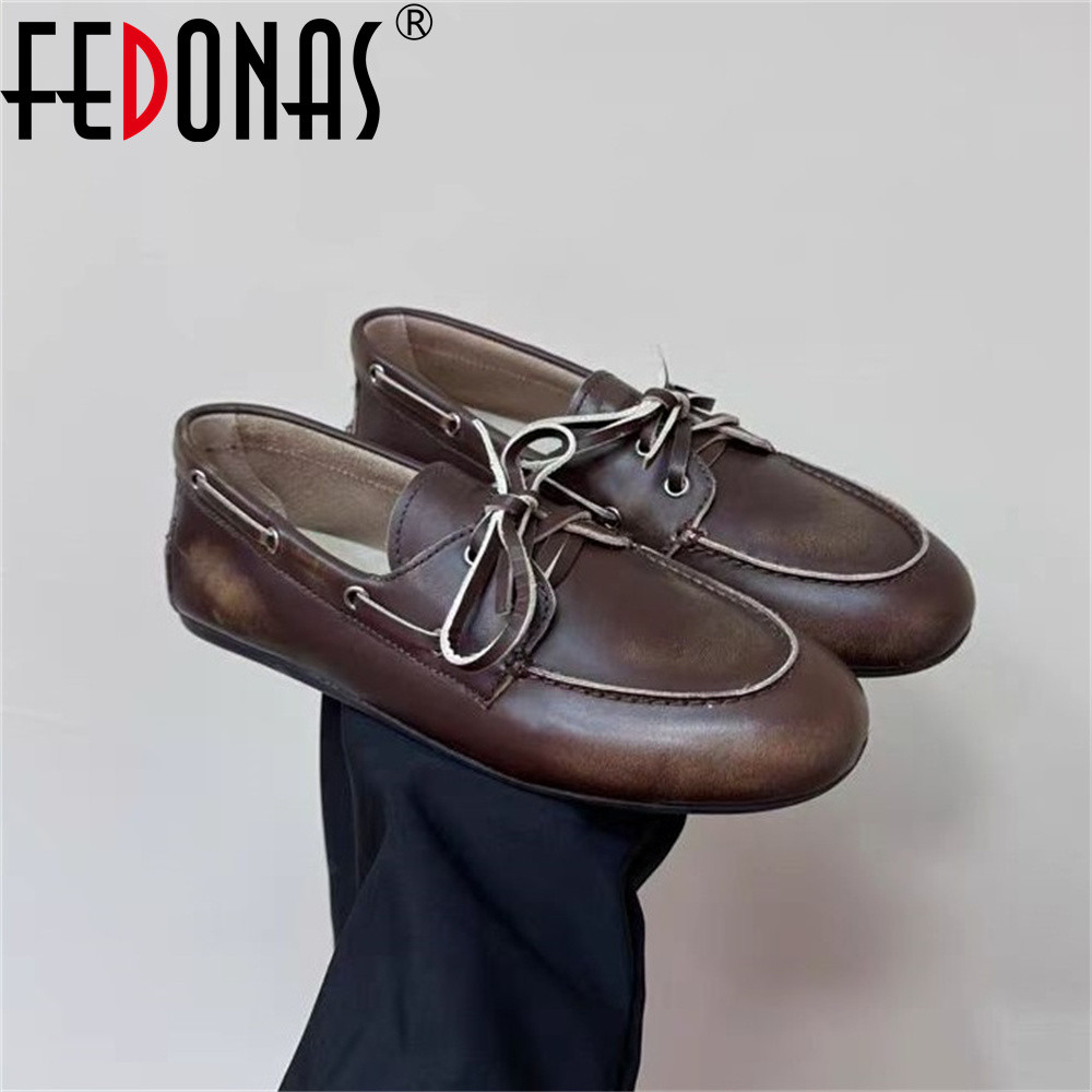 Fedonas Ins Genuine Leather Flats Shoes Women Loafers Trend Vintage Suede Loafers Women'S Casual