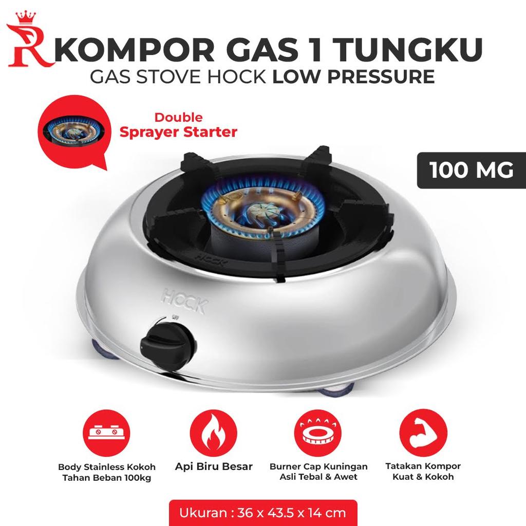 Kompor Gas 1 Tungku Hock Mutiara Gold 100 MG Stainless Api Biru Besar